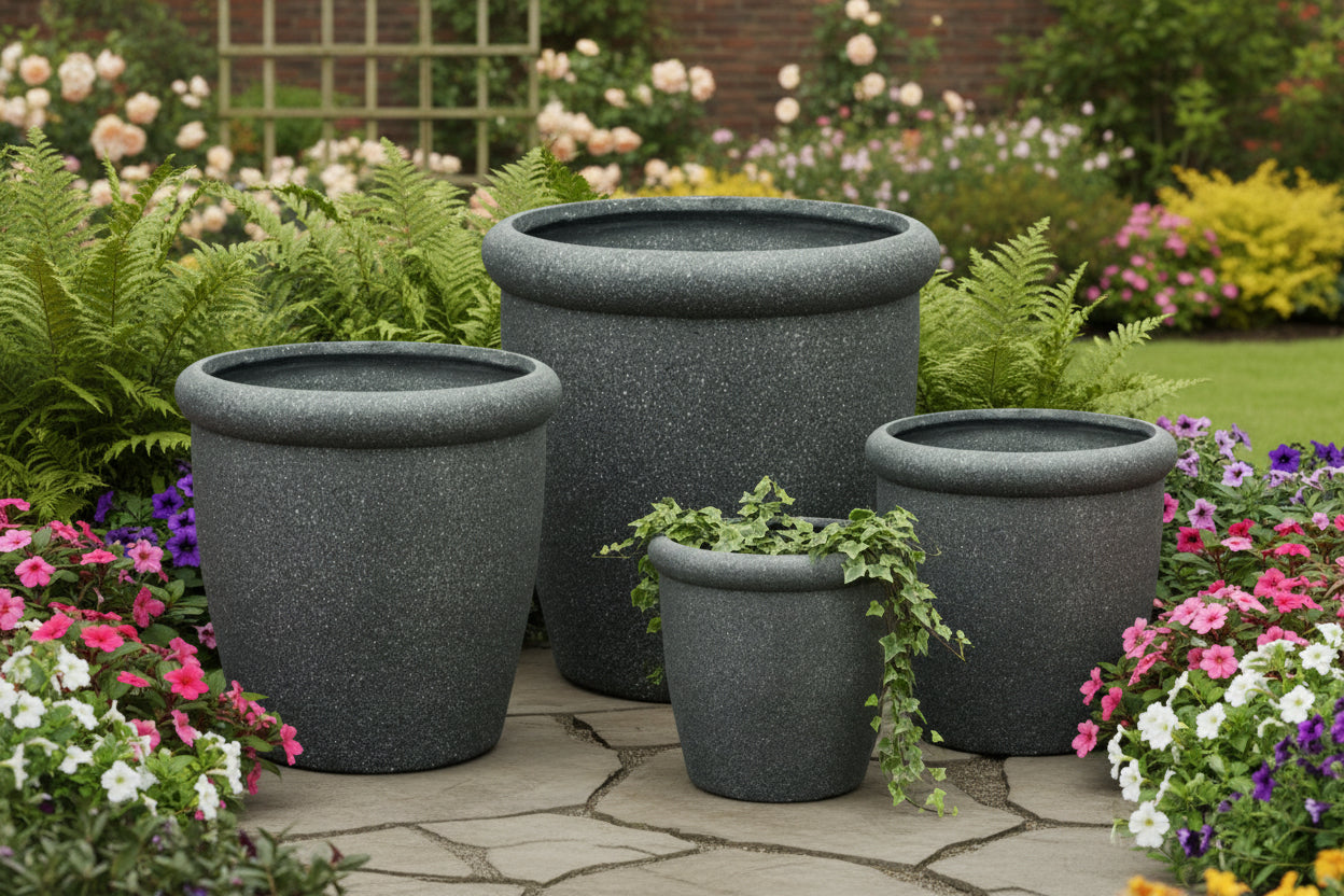 Grey Fibre Egg-Shaped Plant Pot — Different Sizes | Buy in Dubai