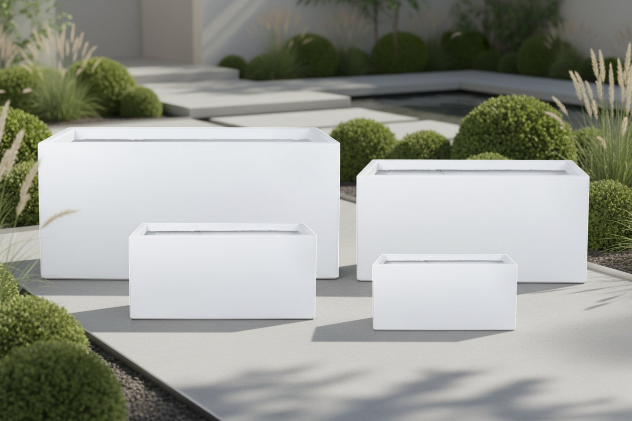 Fiber Clay Rectangle Pot -White