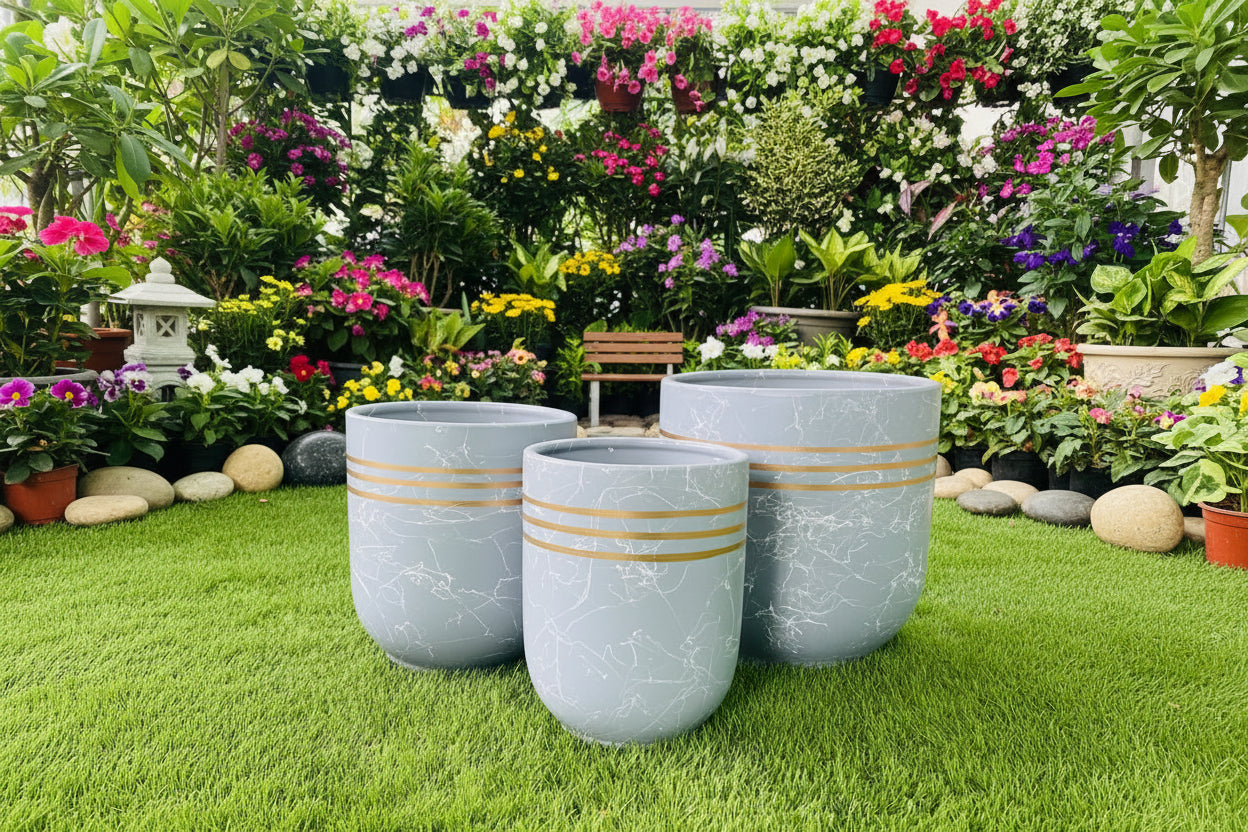 Ceramic Sky Blue w/ Golden Stripe Pot