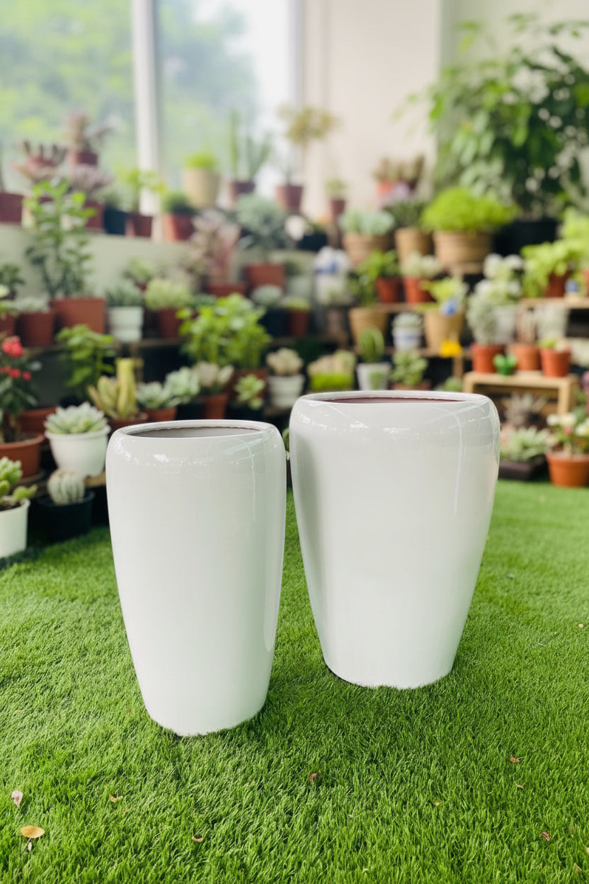 Ceramic Shiny Tall Pot (White)
