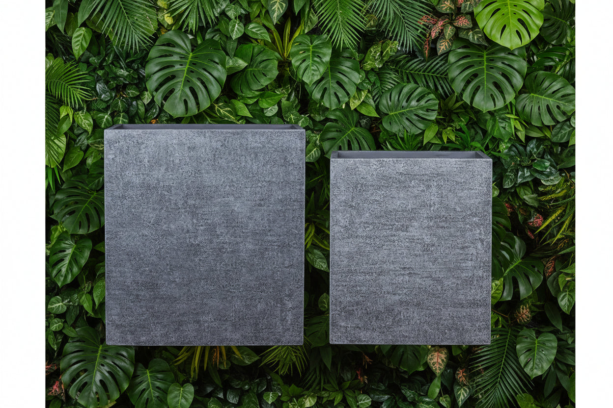Fiber Clay Square Pots-White, Gray
